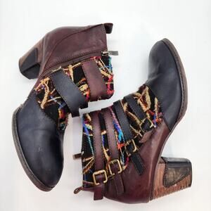 L’Artiste Leather Yarn Buckle Ankle Boots Size 9.5 EUR 41 Heeled Boho Whimsigoth